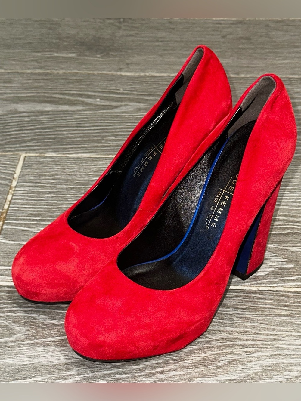 Latitude Femme Red Suede Chunky Platform Women’s 37 Pumps Block Ultra High Heel